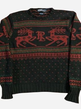 Vintage Polo by Ralph Lauren Green & Red Reindeer Crewneck Sweater